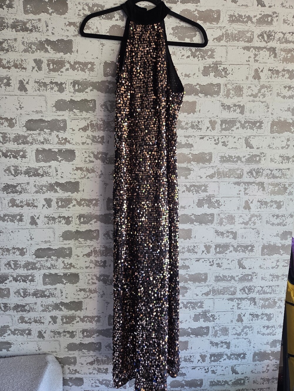 NWT Nocturne Sequin High Neck Halter Maxi Dress Gown M